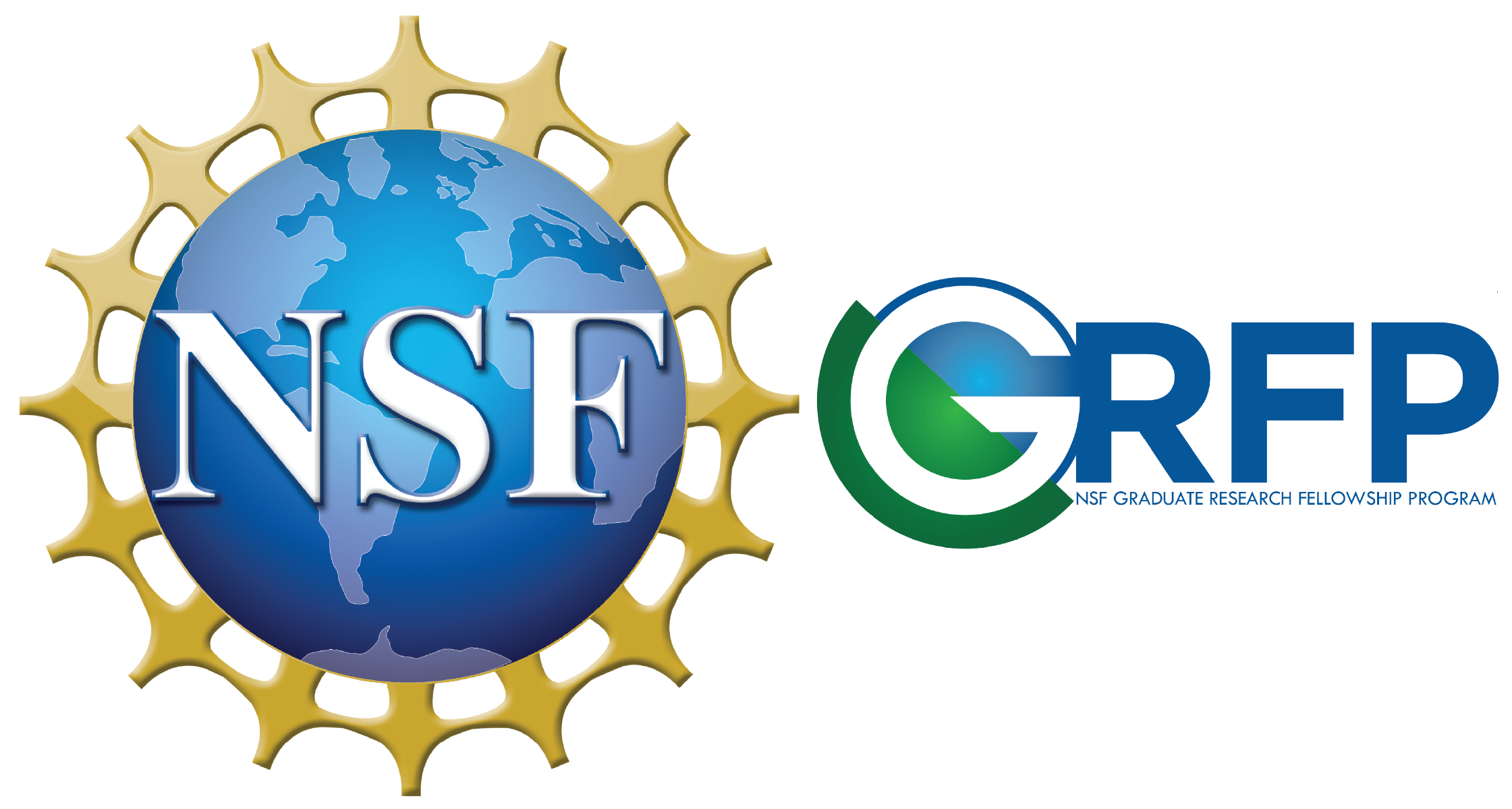 NSF GRFP logo featuring a blue globe with a gold gear surrounding it and the letters NSF overlaid, representing the Graduate Research Fellowship Program.