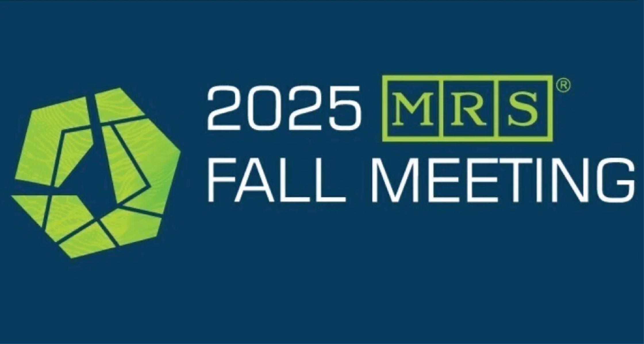 Logo for the 2025 MRS Fall Meeting with lime-green MRS blocks on a dark blue background.