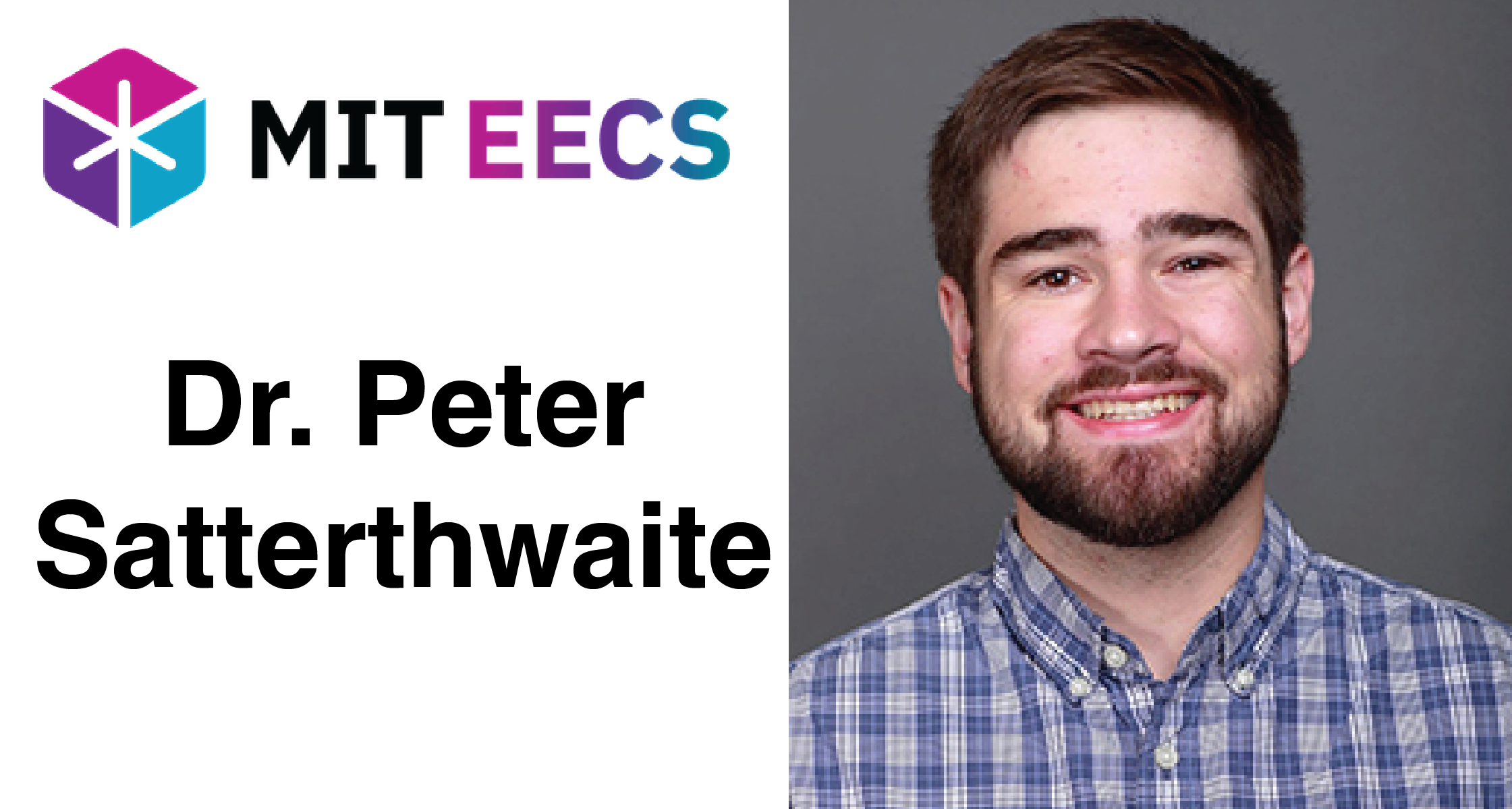 MIT EECS branding with the name Dr. Peter Satterthwaite and a smiling headshot on the right of the page header.