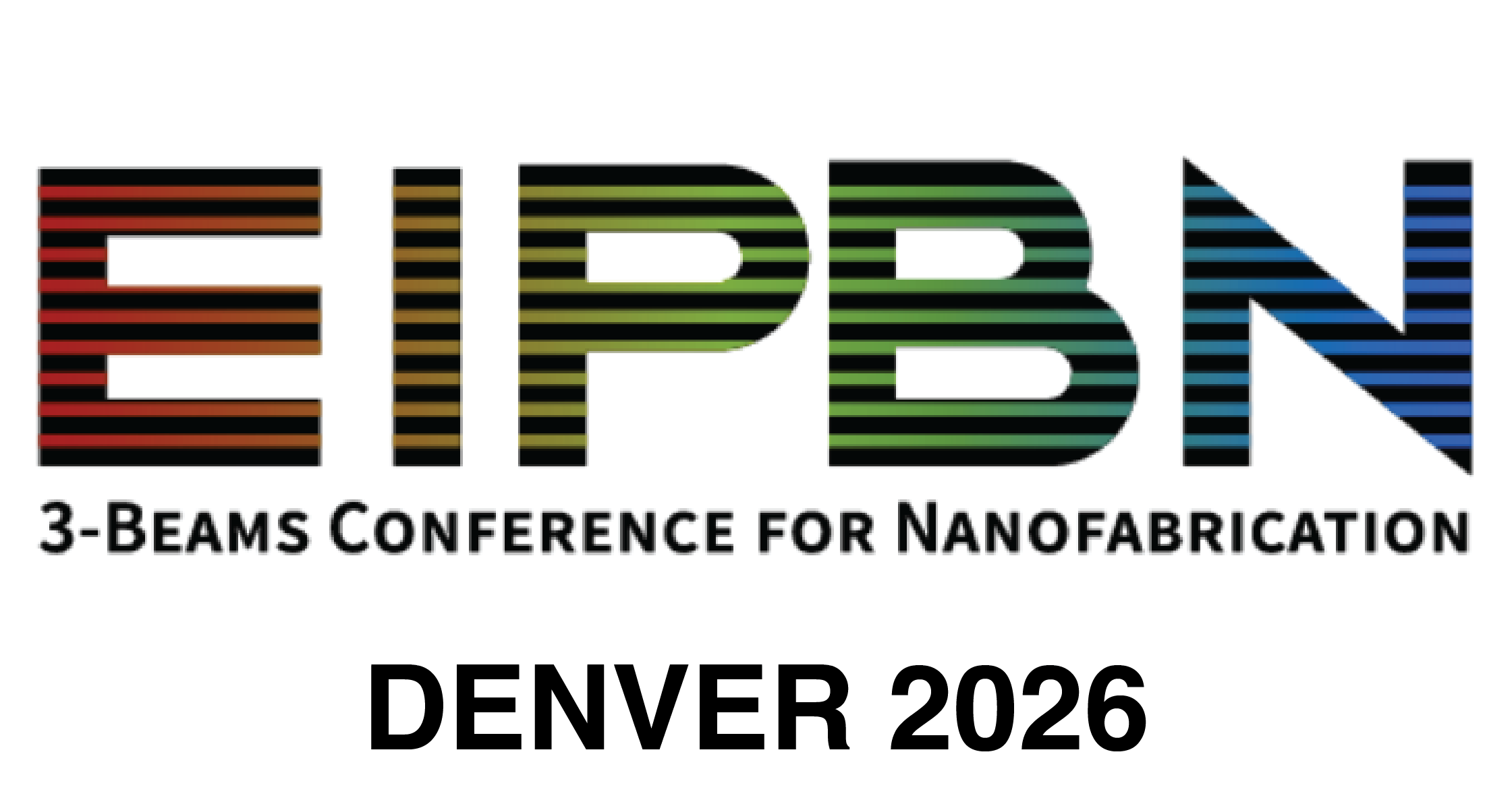 Logo for the 3-Beams Conference for Nanofabrication, Denver 2026, featuring letters with multicolored horizontal stripes