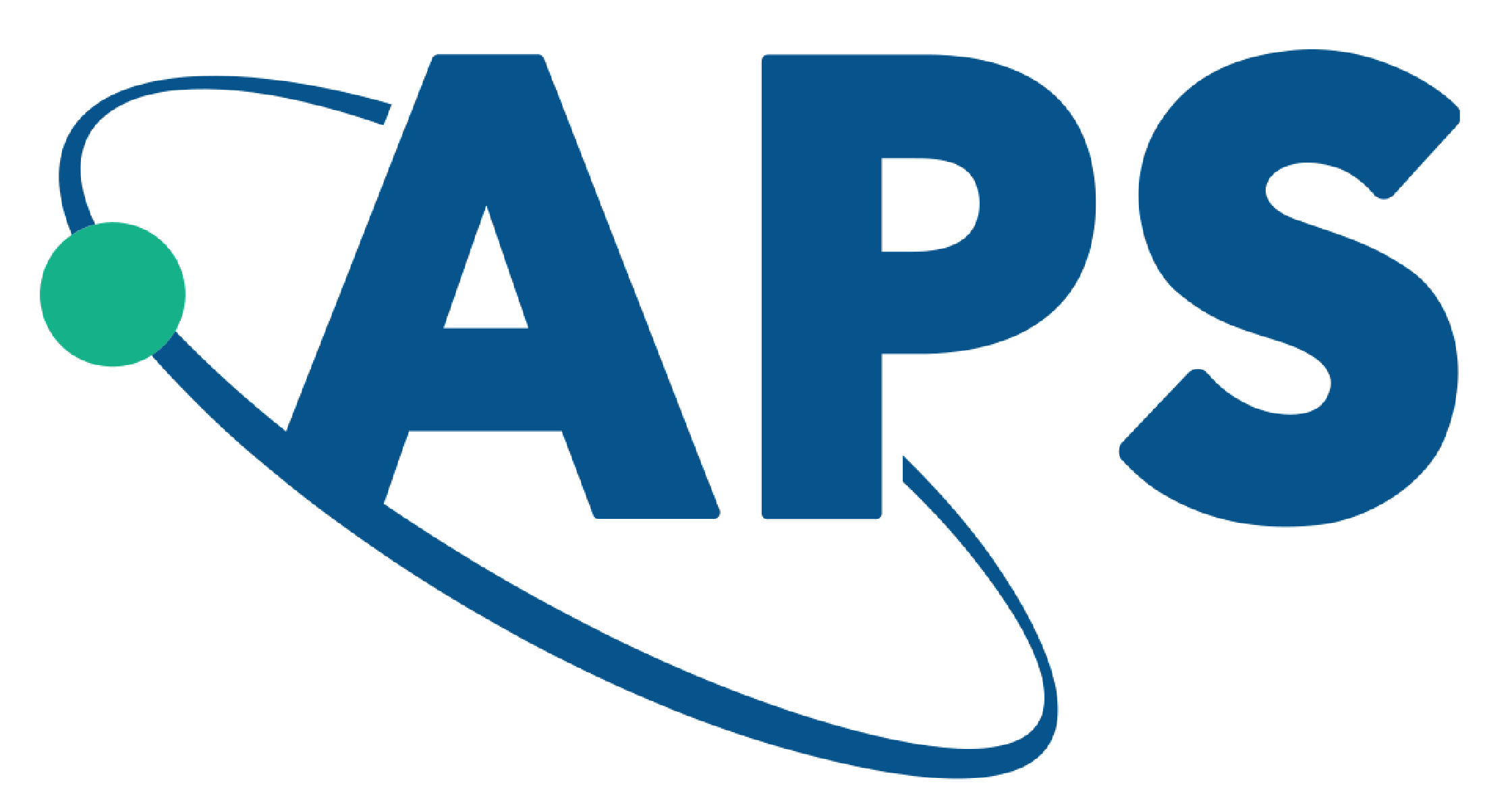 APS logo: bold blue letters with a teal dot and orbital swoosh wrapping around the letters, representing the brand